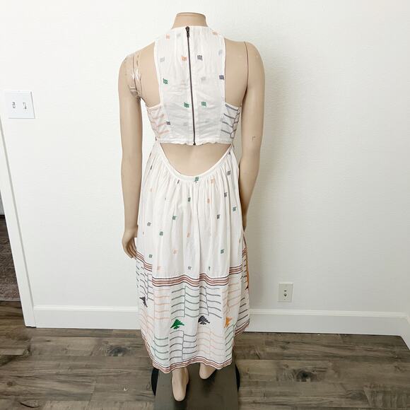 [Free People] New Romantics Etched Embroidered Cutout Halter Midi Dress Sz Small - Picture 3 of 14